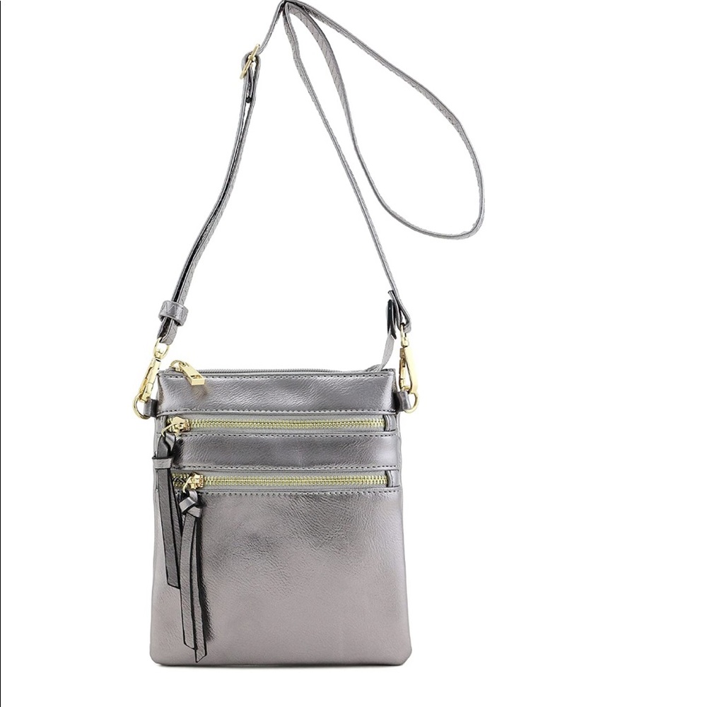 Silver Foil Cross Body Faux Leather Compartment